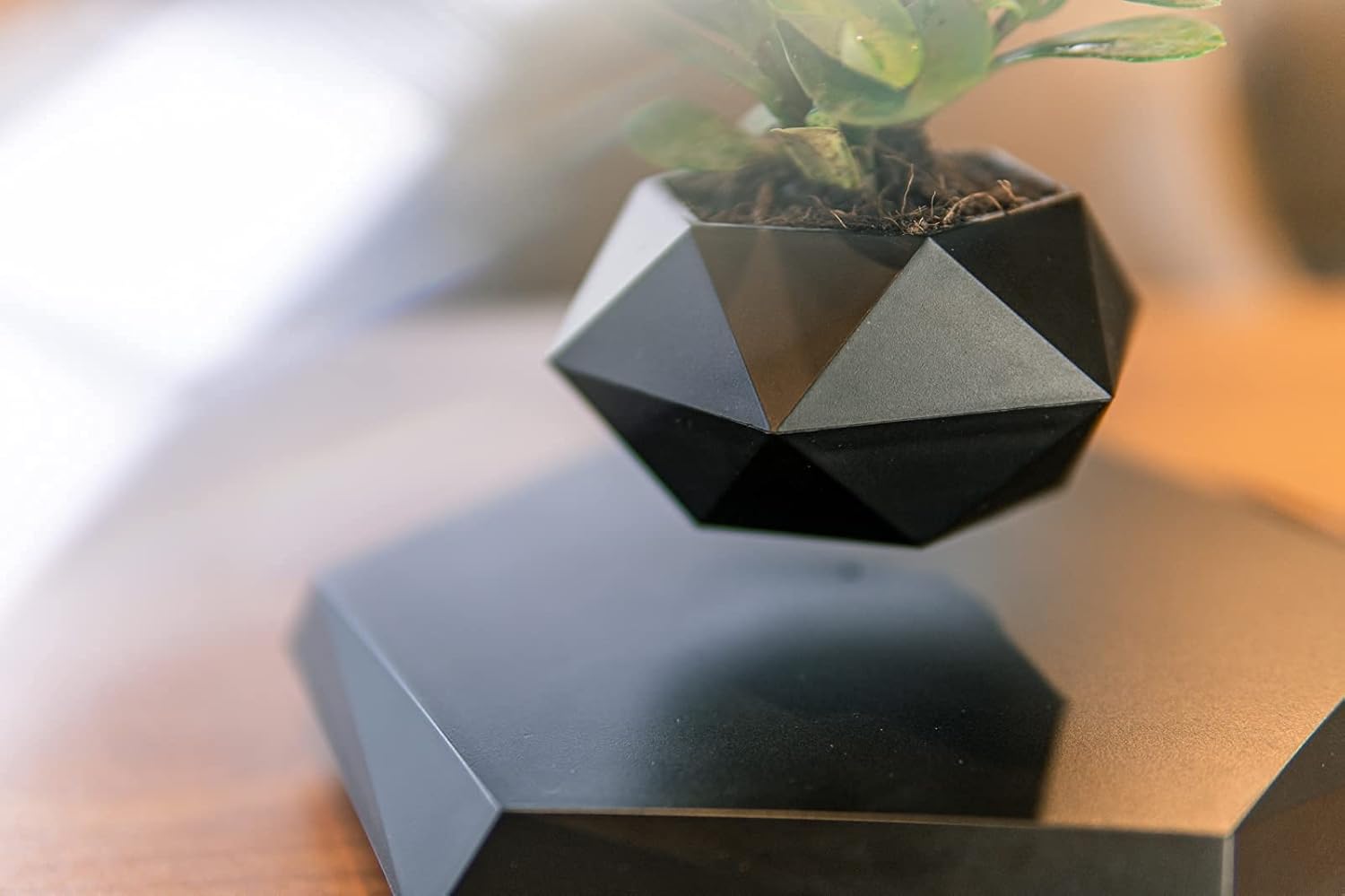 Levitating Plant Pot, Magnetic Levitation Flower Pot Rotating Planters Suspension Floating Plant Succulents Potted for Home Living Room Office Desk Decoration (Black)