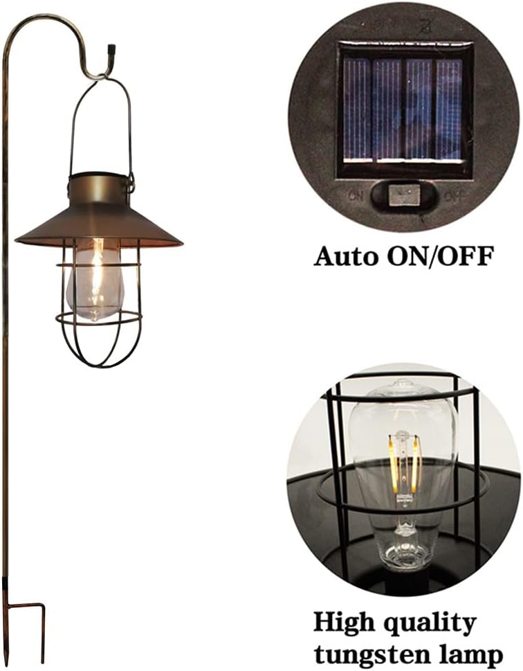 Retro Solar Lantern for Garden Decoration Outdoor Waterproof Light Vintage Solar Lamp w/Tungsten Bulb Ornament for Patio (D)