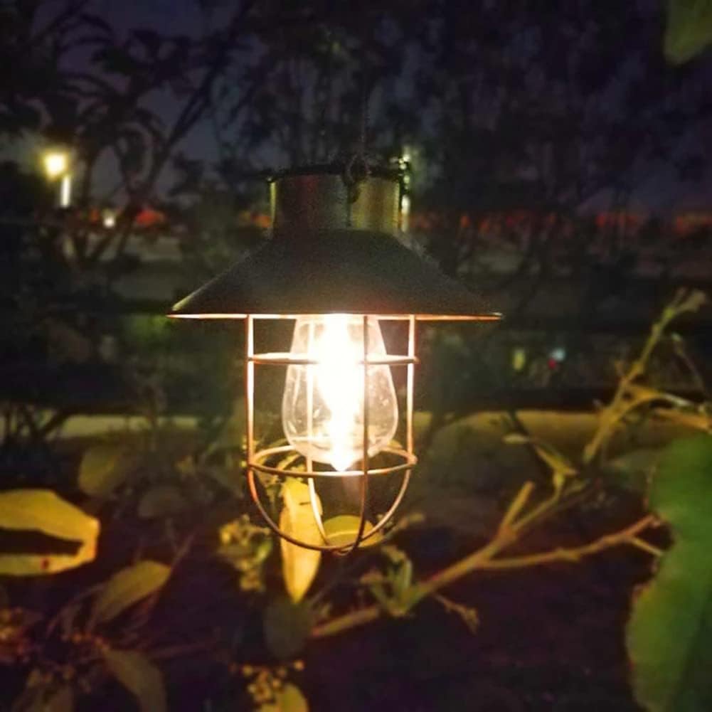 Retro Solar Lantern for Garden Decoration Outdoor Waterproof Light Vintage Solar Lamp w/Tungsten Bulb Ornament for Patio (D)