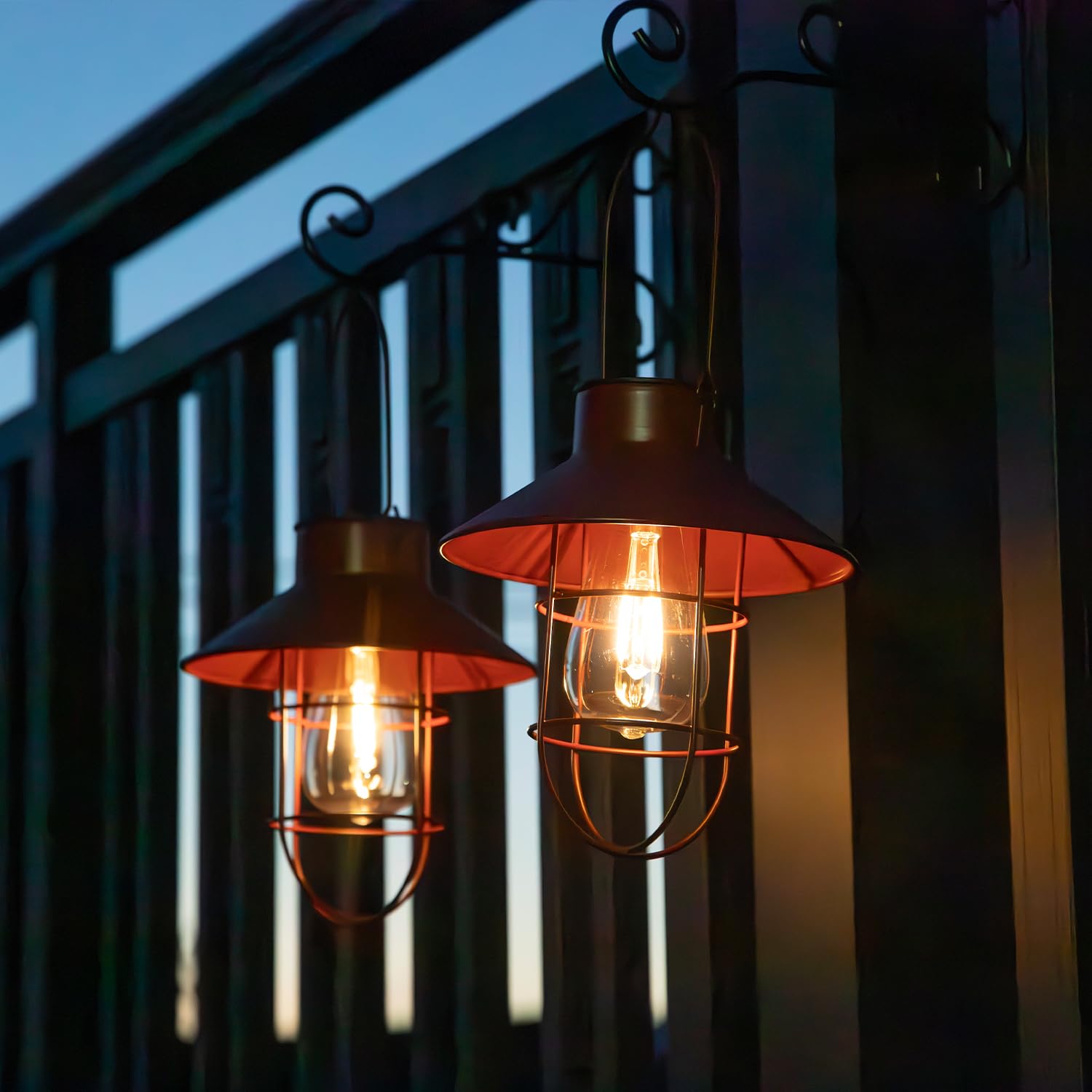 2-Pack Red Waterproof Metal Solar Hanging Lanterns with Hooks, Warm White LED for Yard Garden Patio Outdoor Decor
