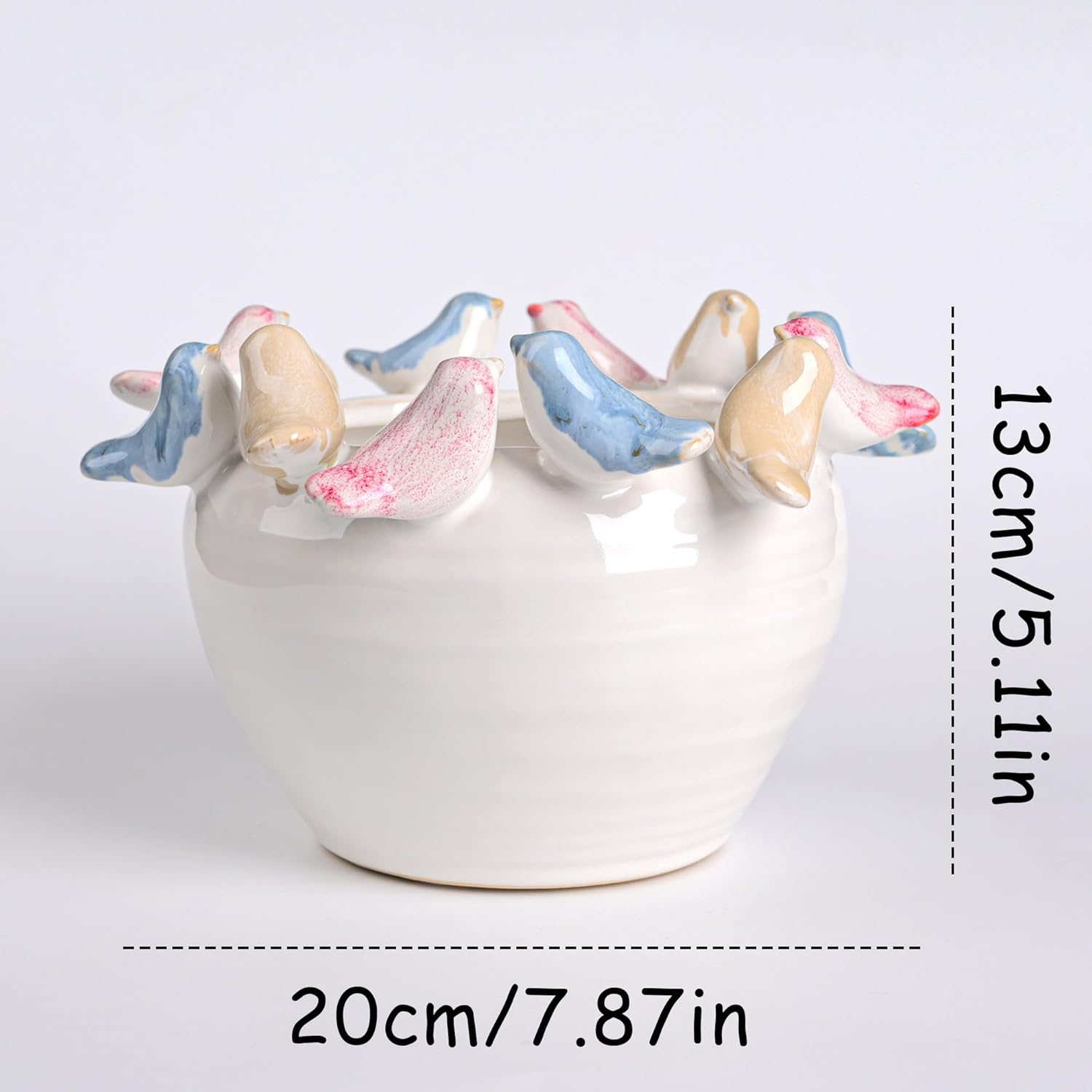 ZSHAWN Stoneware Planter with Colorful Birds on Rim, Reactive Glaze Decorative Flower Pot for Indoor Plants, Vintage Cottagecore Bird Planter, Ceramic Pot for Succulents, Tabletop Home Décor Accent