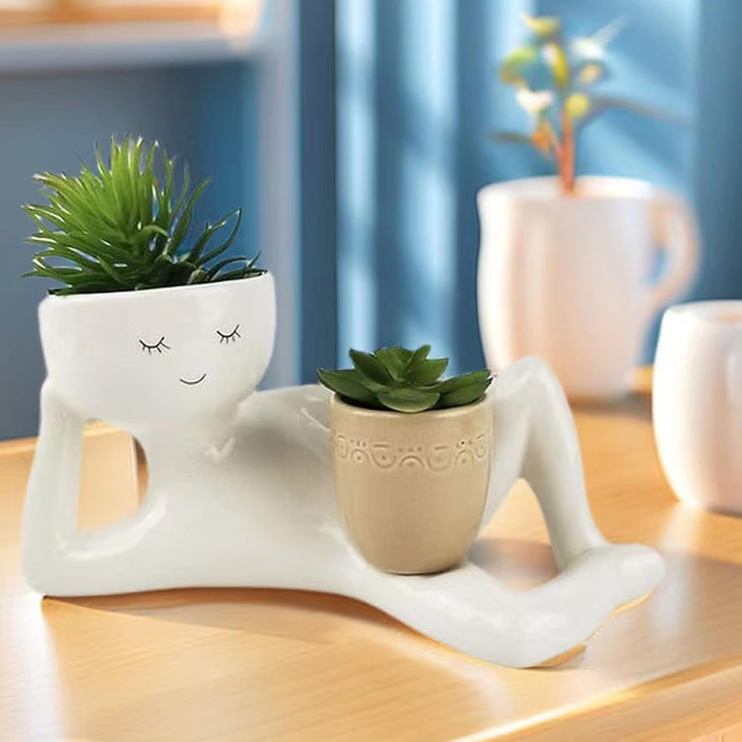 Lazy Planter, Breathable Synthetic Flower Pot for Desktop Decoration, Creative Design for Home Ornament