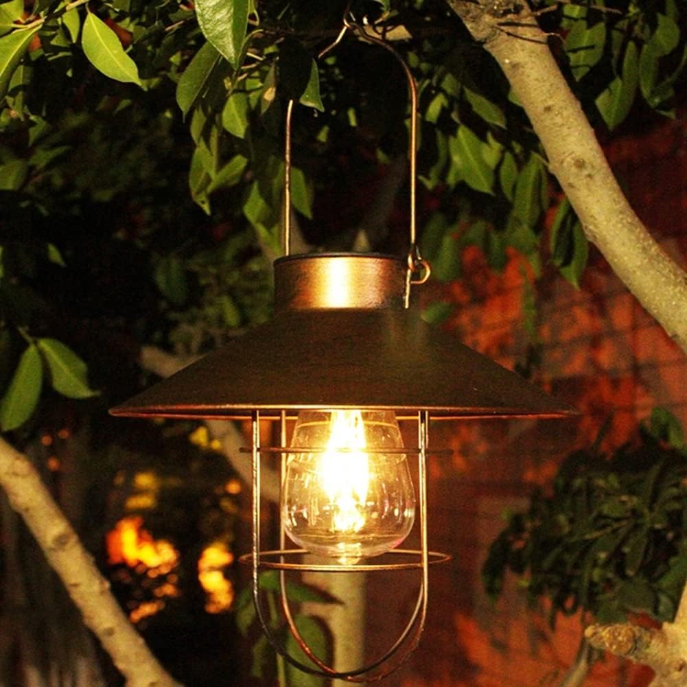 Retro Solar Lantern for Garden Decoration Outdoor Waterproof Light Vintage Solar Lamp w/Tungsten Bulb Ornament for Patio (D)