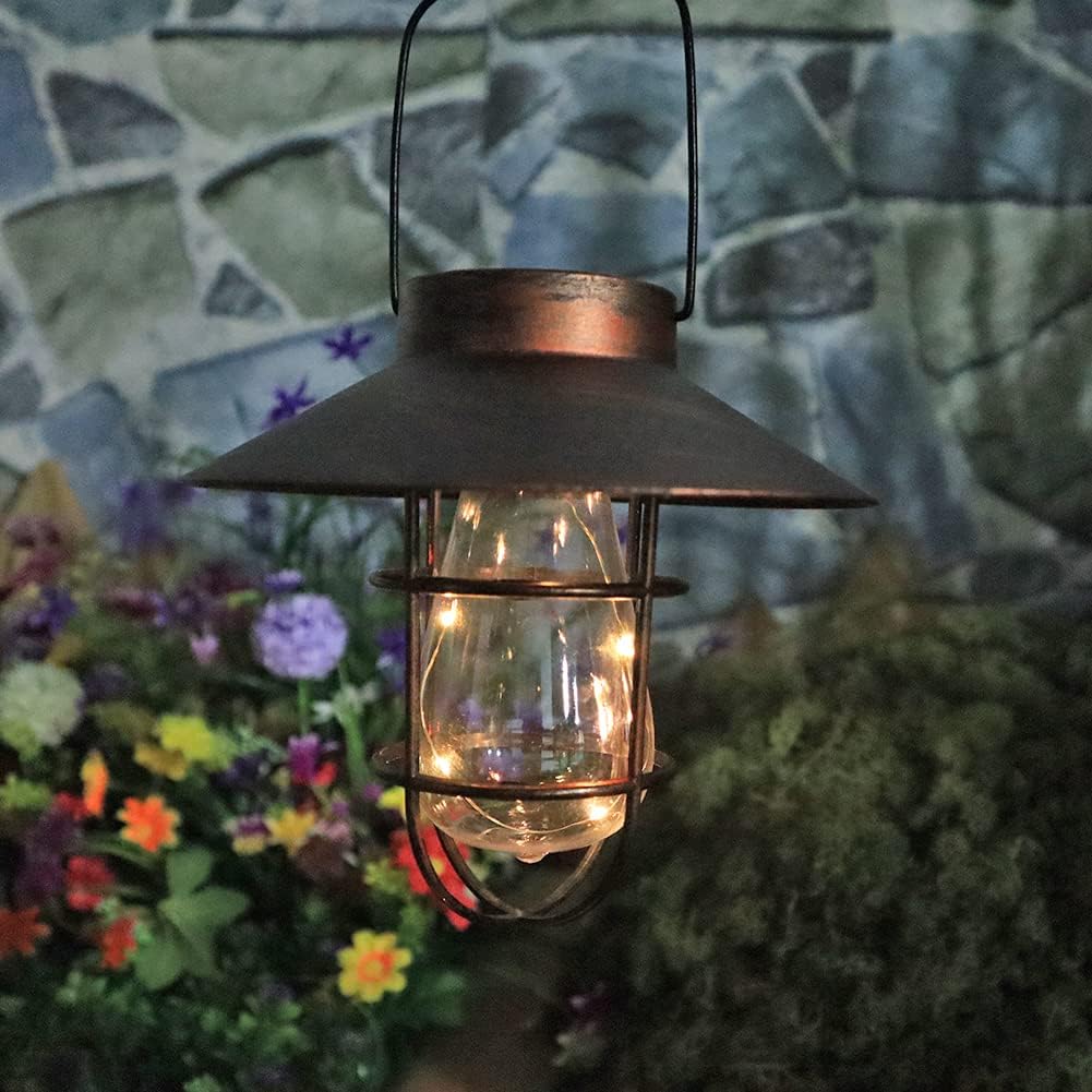 Retro Solar Lantern for Garden Decoration Outdoor Waterproof Light Vintage Solar Lamp w/Tungsten Bulb Ornament for Patio (D)