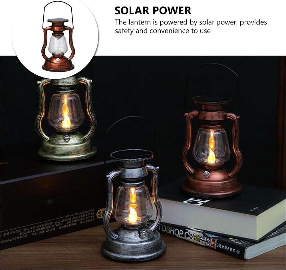 Cabilock Solar Powered Retro Kerosene Lantern Vintage Led Flame Light Handheld Outdoor Solar Lamp for Garden Patio Decoration Portable Hanging Lantern