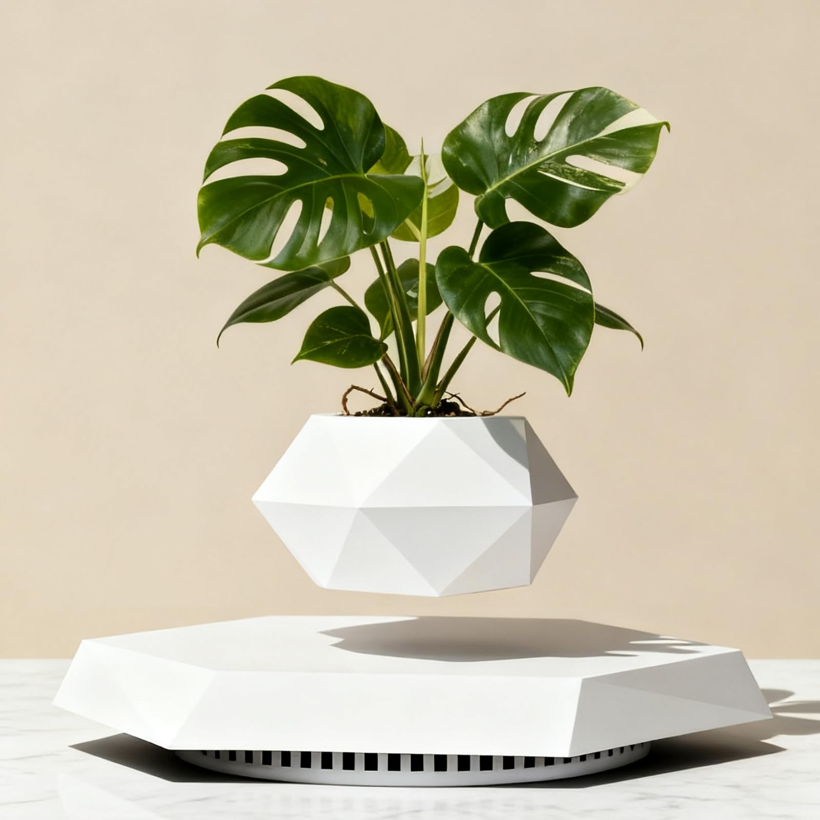 Levitating Plant Pot, Magnetic Levitation Flower Pot Rotating Planters Suspension Floating Plant Succulents Potted for Home Living Room Office Desk Decoration (Wood)