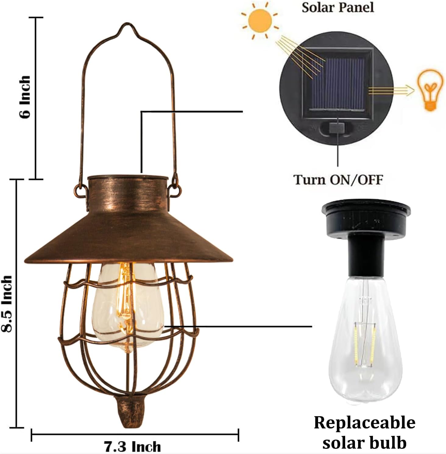 YAKii 2 Pack Solar Lantern Hanging Waterproof Outdoor Metal Solar Lamp with Warm White Light Decorate for Yard Garden Pathway Patio Porch Decor (Antique Copper)