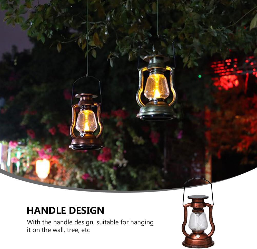 Cabilock Solar Powered Retro Kerosene Lantern Vintage Led Flame Light Handheld Outdoor Solar Lamp for Garden Patio Decoration Portable Hanging Lantern