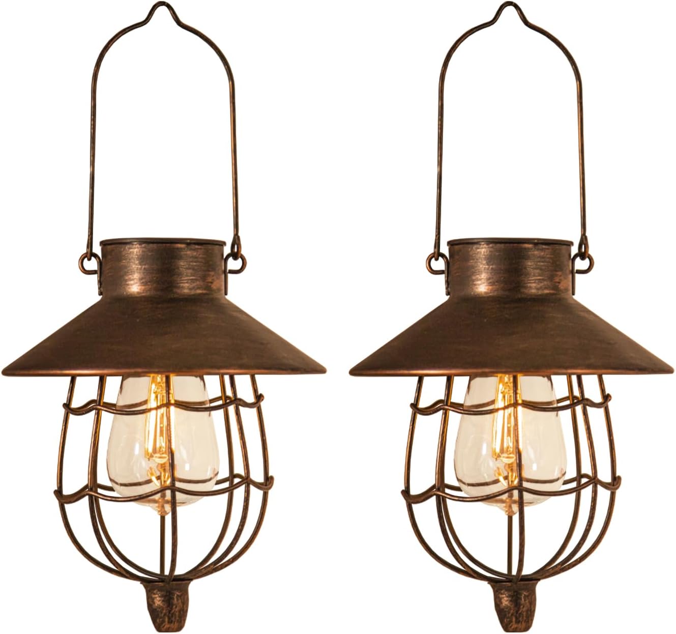 YAKii 2 Pack Solar Lantern Hanging Waterproof Outdoor Metal Solar Lamp with Warm White Light Decorate for Yard Garden Pathway Patio Porch Decor (Antique Copper)