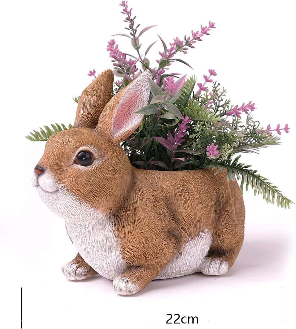 HAUCOZE Rabbit Statue Planter Succulent Pot Modern Animal Sculpture Home Decor Gift for Bookshelf Garden 8.7 Inch