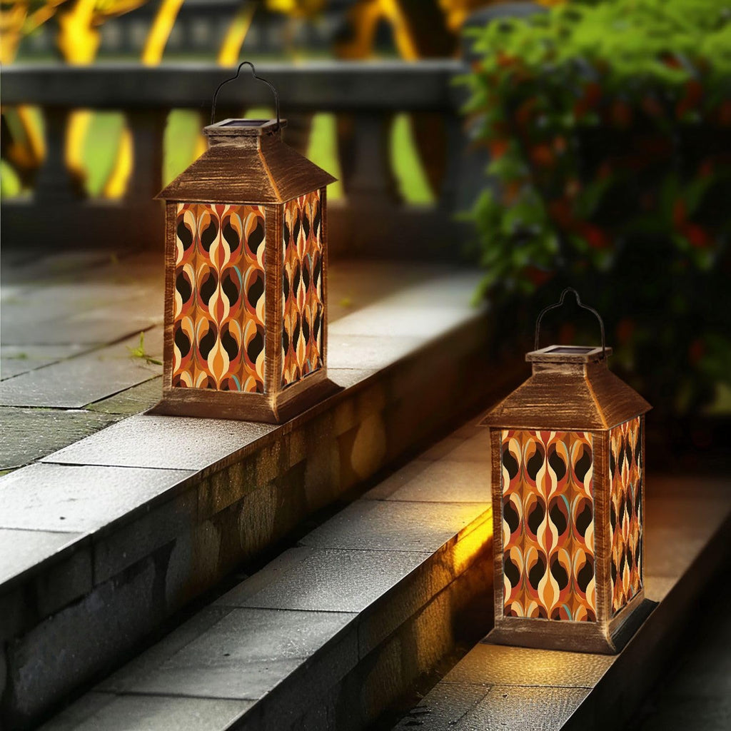 Solar Lantern 70s Retro Seamless Material Outdoor Garden Hanging Lantern Waterproof Solar Powered Lighting Outside Table Lamp for Deck Yard Camping Patio Decor