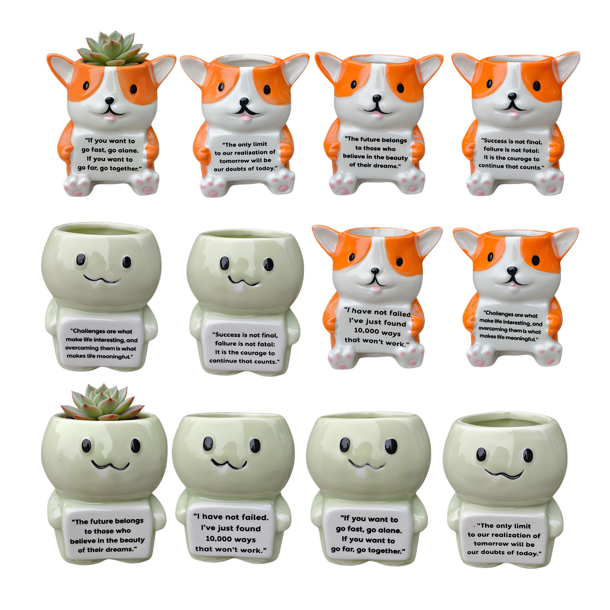 Cute Cartoon Animal Shaped Succulent Cactus Plant Pots-Plants Not Included (About 2.8 Inches) (Randomly 12 PCS)
