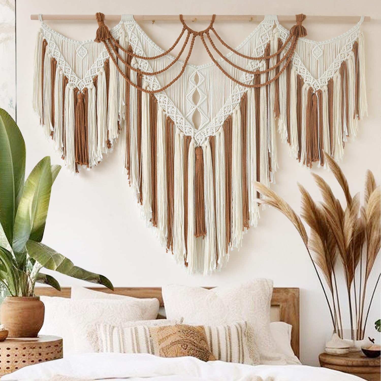 IOWER Macrame Wall Hanging Large Boho Wall Decor Craftsmanship Handmade Woven Cord Wall Art for Living Room Bedroom Apartment Wedding or Party Backdrop 47" W x 39" L