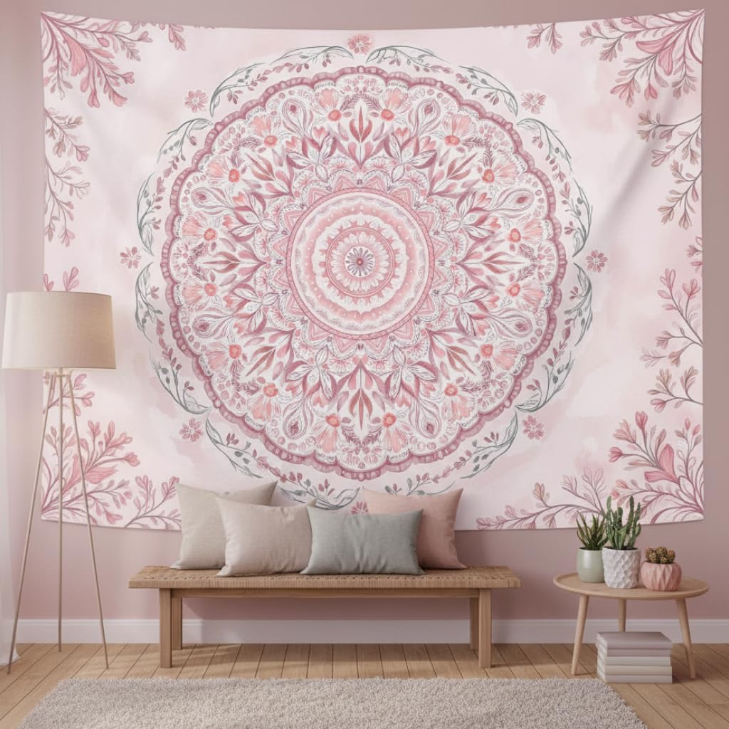 Accnicc Extra Large Orange Brown Boho Mandala Floral Tapestry, 90×68 Inch, Bohemian Wall Decor for Bedroom Living Room Dorm