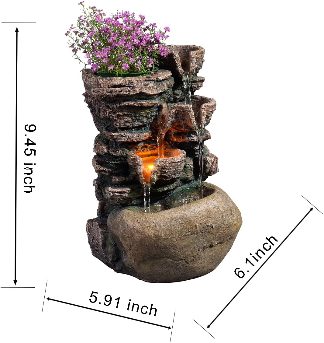 Haobos Indoor Fountain 4-Bowl Rockery Soothing Sound Tabletop Fountains Home/Office Decor with a Small Plastic Pot to Grow The Plant by Yourself(Automatic Watering)