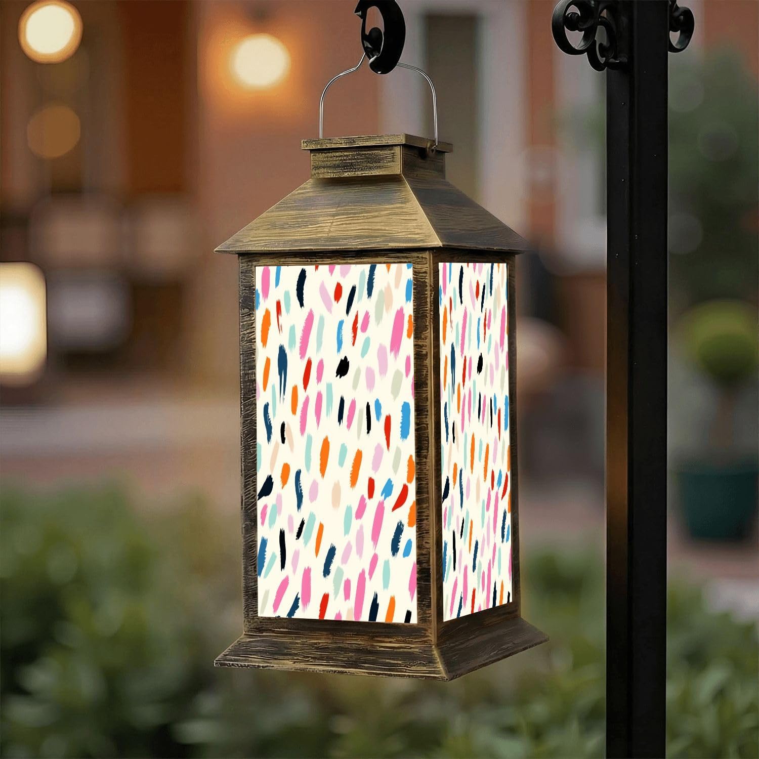 Solar Lantern Outdoor Waterproof Polka Dot Ikat Geometric Folklore Ornament Vintage Retro Style Garden Decor LED Hanging Solar Lights Tabletop Lamp Gifts for Women Mom Outside Yard Patio Porch