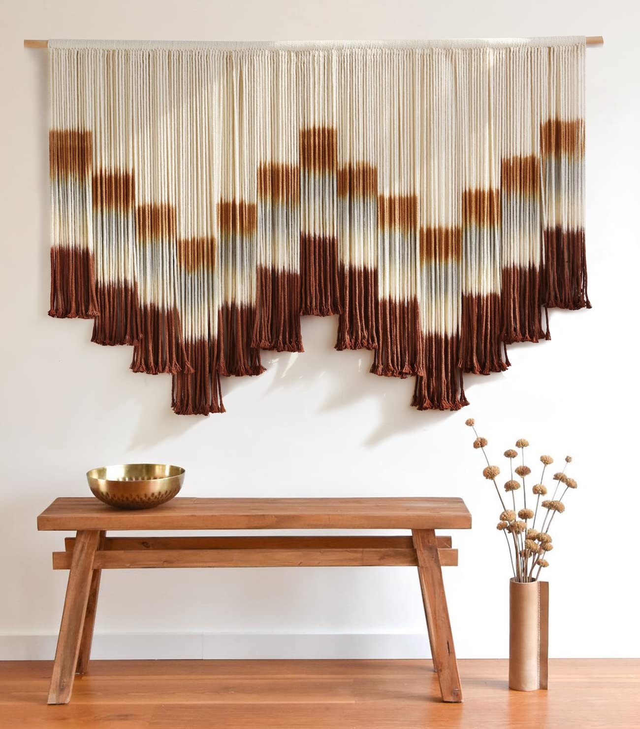 Macrame Wall Hanging Boho Chic Wall Art Macrame Wall Decor Fiber Yarn Tapestry Dip-Dye Living Room Home Bedroom Wall Decor 57" Wx 35" L