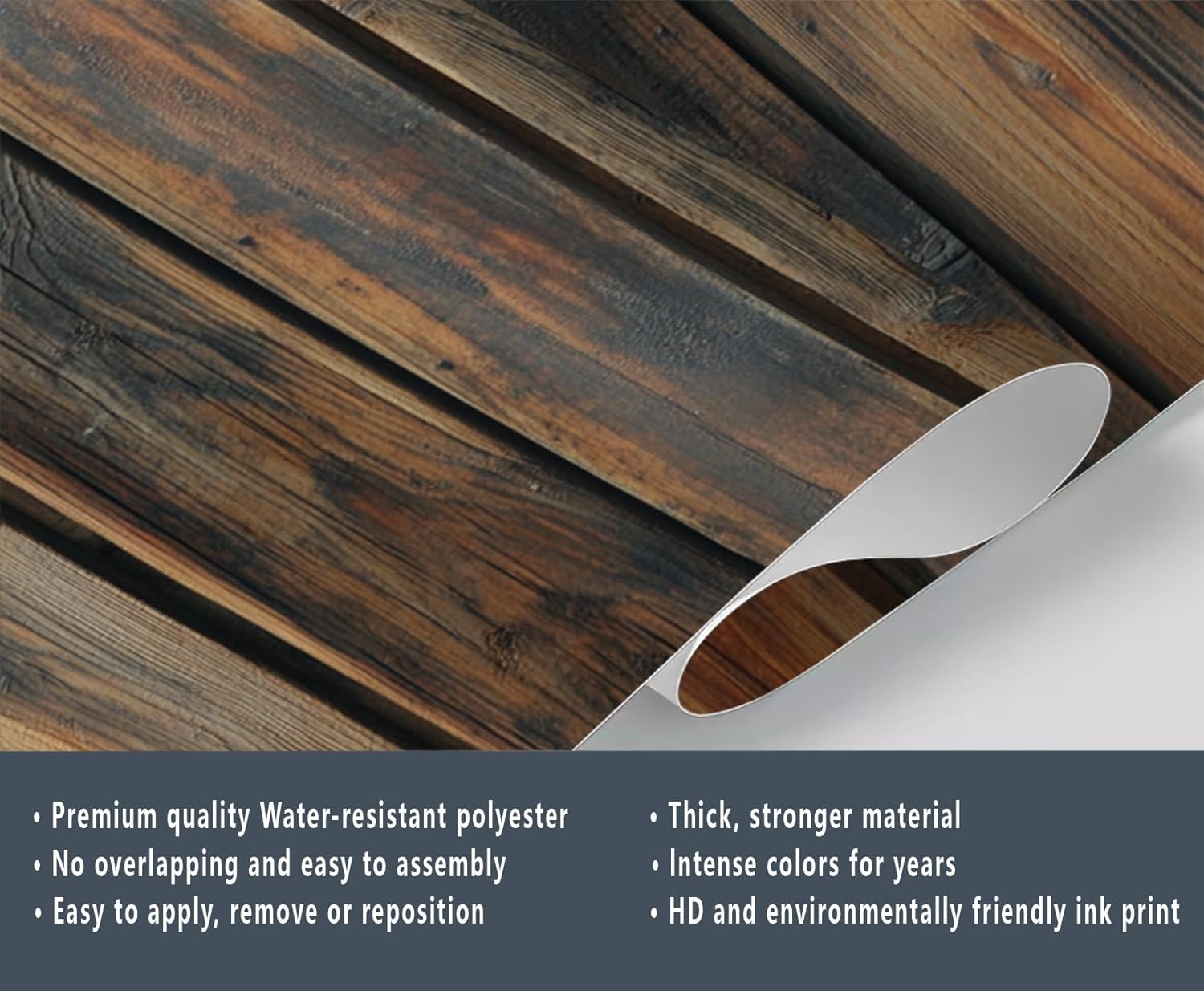 Rustic Wooden Plank Mural - Distressed Wall Paintings, Brown Wood Stripes 3D Wall Mural for Living Room Bedroom, Wooden Plank Murals - 157.5" x 110.3" (Not Peel n' Stick)