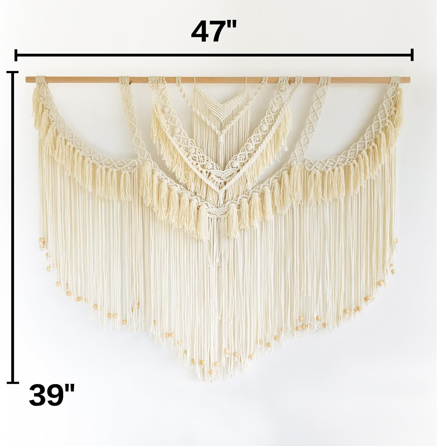 IOWER Macrame Wall Hanging Large Boho Wall Decor Craftsmanship Handmade Woven Cord Wall Art for Living Room Bedroom Apartment Wedding or Party Backdrop 47" W x 39" L