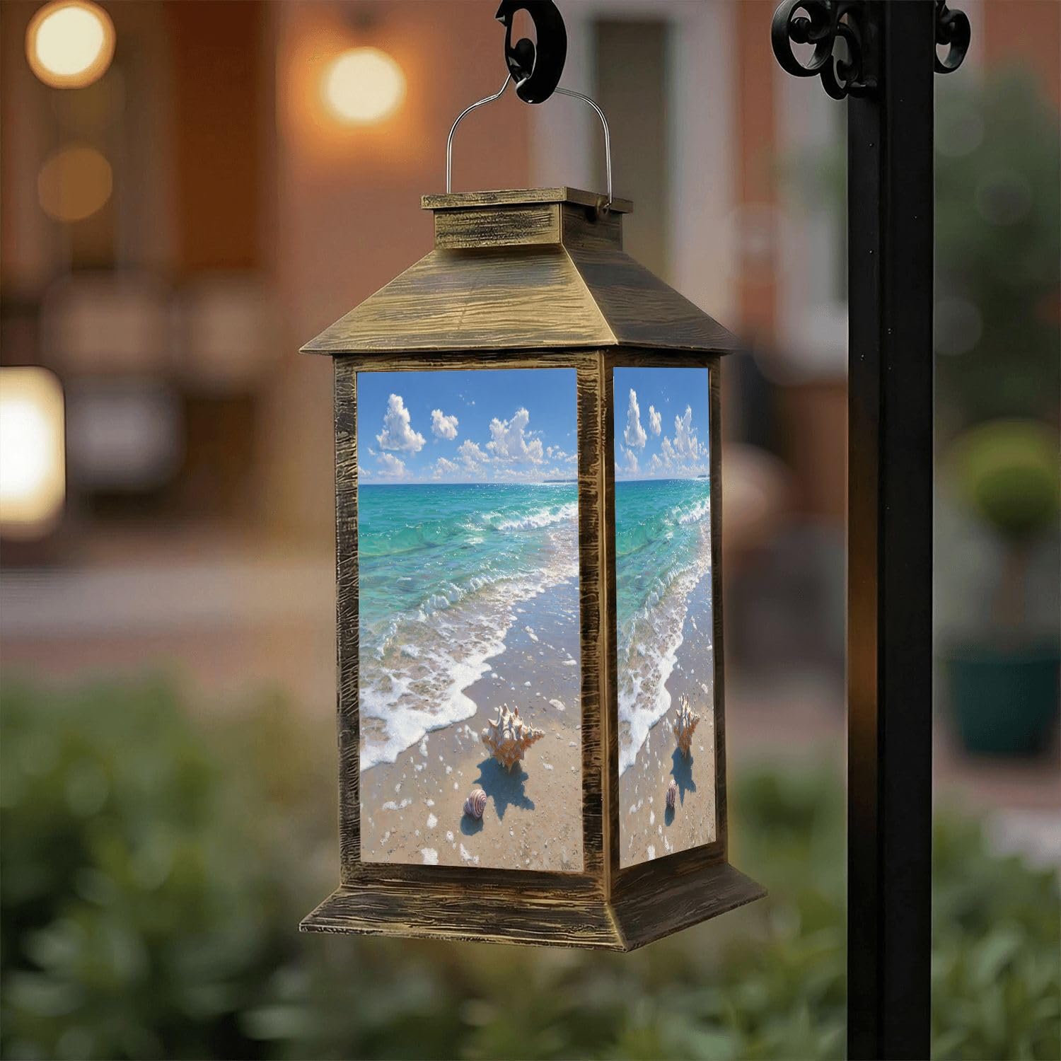 Solar Lantern Outdoor Waterproof Mexican Talavera Ceramic Tile Seamless Ethnic Folk Ornament Italian Garden Decor LED Hanging Solar Lights Tabletop Lamp Gifts for Women Mom Outside Yard Patio Porch