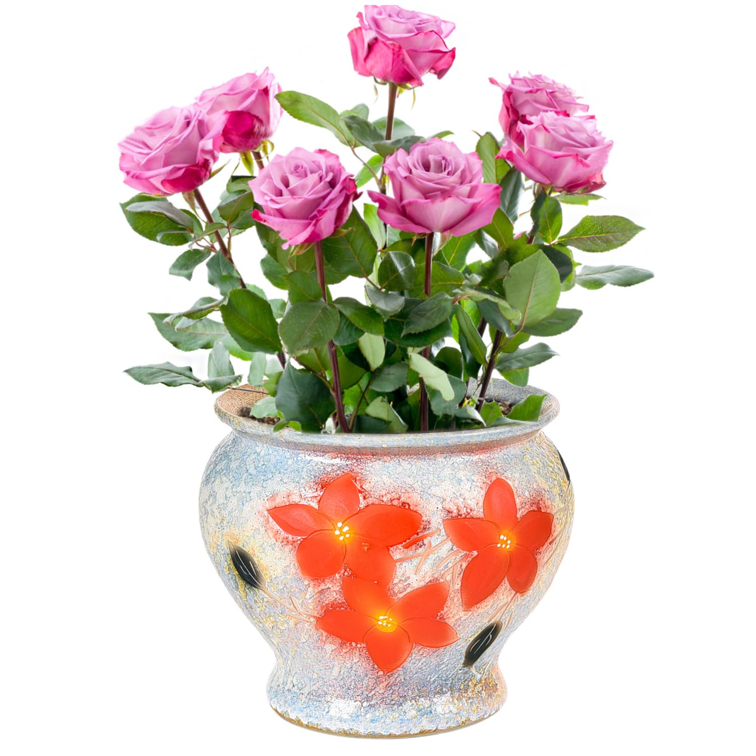 Sungmor Ceramic Hand Painted Succulent Flower Pots, 9 Inch Large Pottery Pots for Indoor Outdoor Plants, Decorative Ceramic Vase for Flower Arrangement Home Decor, Vintage Centerpieces Flowerpot