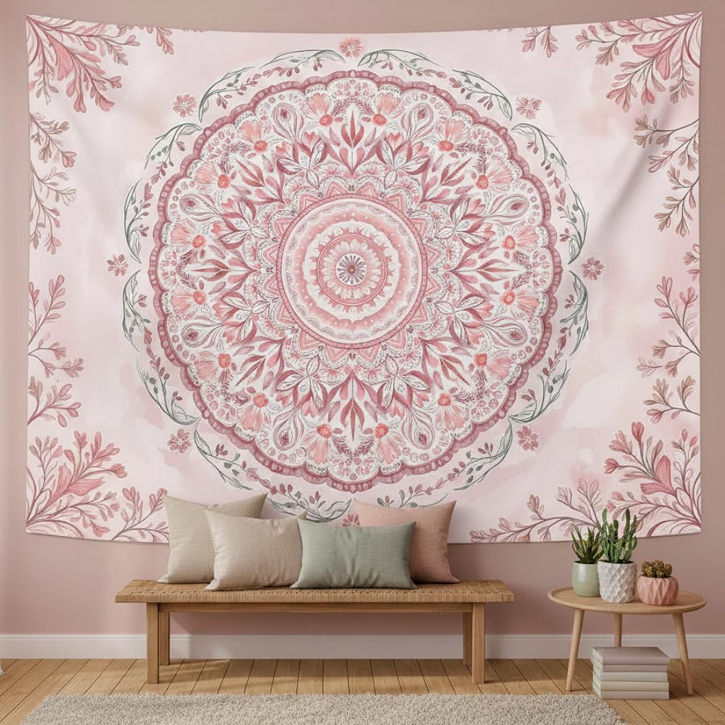 Accnicc Extra Large Orange Brown Boho Mandala Floral Tapestry, 90×68 Inch, Bohemian Wall Decor for Bedroom Living Room Dorm