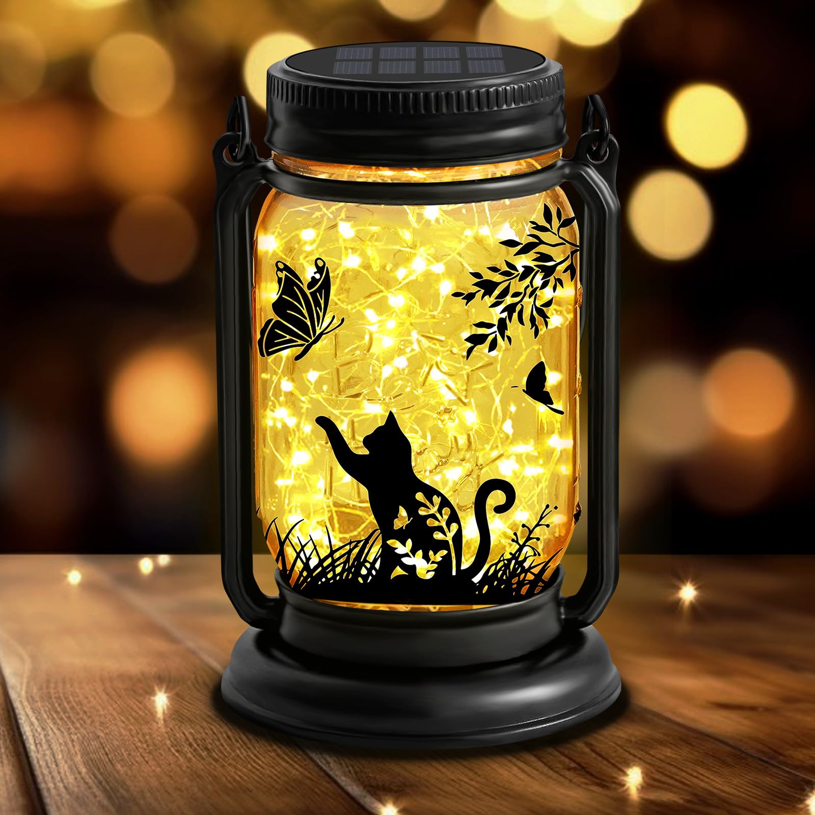 4 Pack Hanging Solar Lantern Lights, 30LED Vintage Glass Mason Jar Solar Fairy Lights Outdoor Decorative Waterproof Table Light with Stakes for Patio Yard Lawn Tree