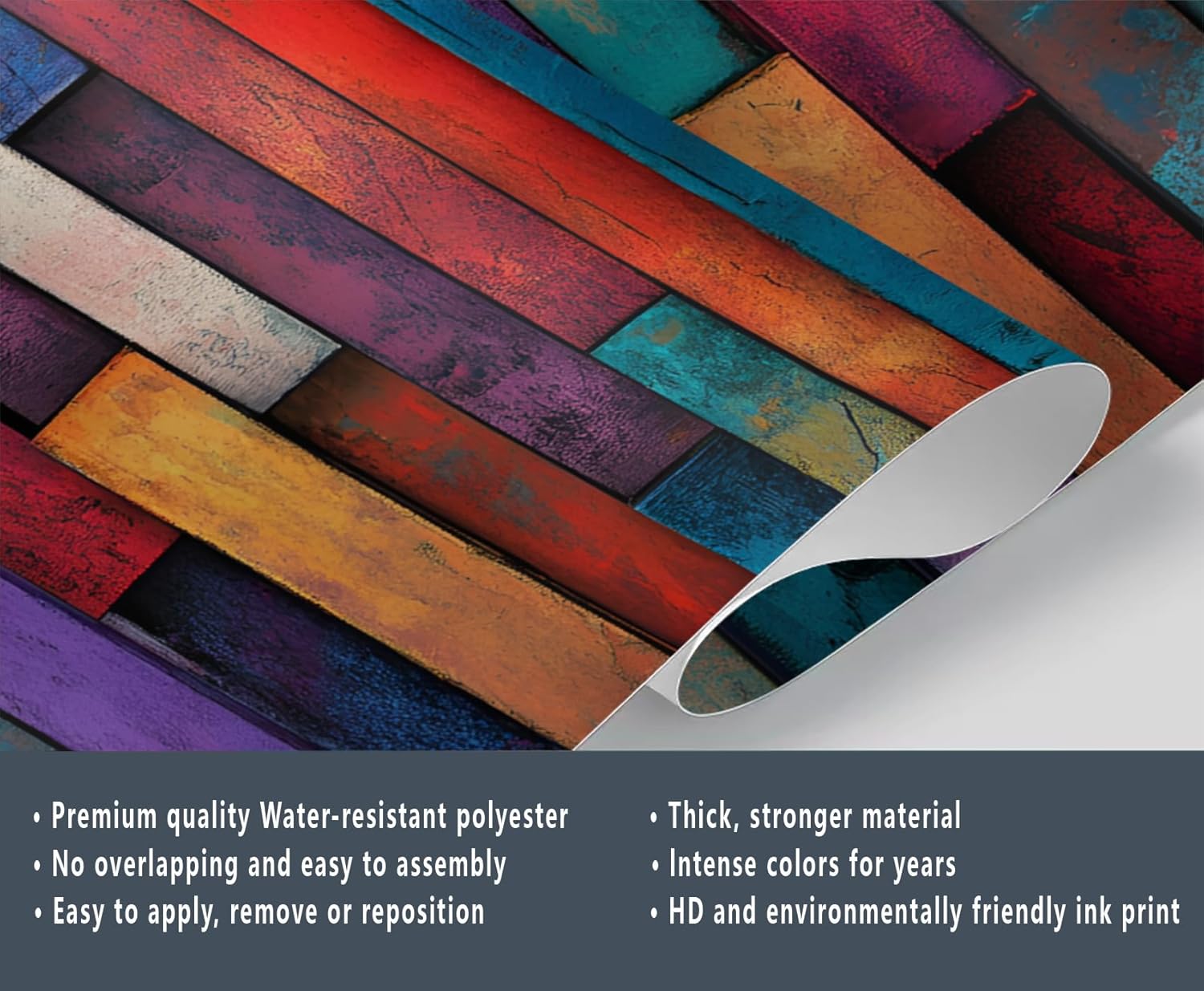 Colorful Wood Grain Wall Mural - Distressed Murals, Wooden Stripes Large Wall Murals for Living Room, Wood Grain Mural - 197" x 118.2" (Not Peel n' Stick)