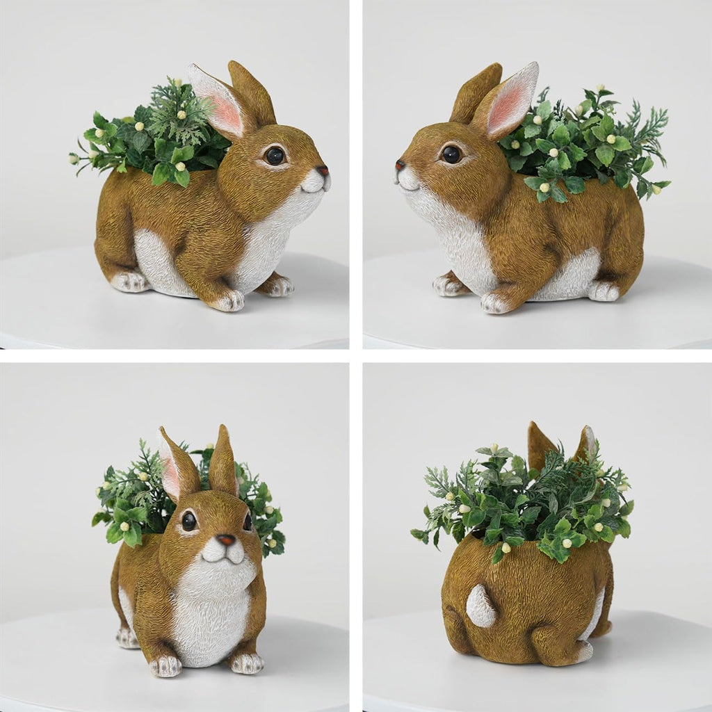 HAUCOZE Rabbit Statue Planter Succulent Pot Modern Animal Sculpture Home Decor Gift for Bookshelf Garden 8.7 Inch