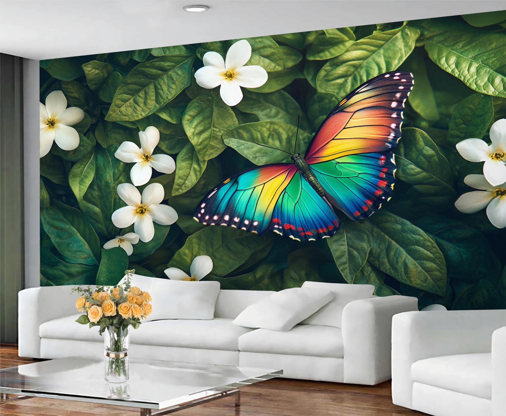 Colorful Distressed 3D Wood Grain Striped Wall Mural for Living Room & Bedroom, 197" x 118.2", Non-Adhesive