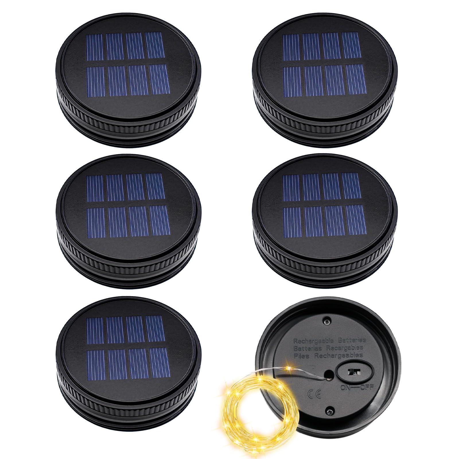4 Pack Hanging Solar Lantern Lights, 30LED Vintage Glass Mason Jar Solar Fairy Lights Outdoor Decorative Waterproof Table Light with Stakes for Patio Yard Lawn Tree