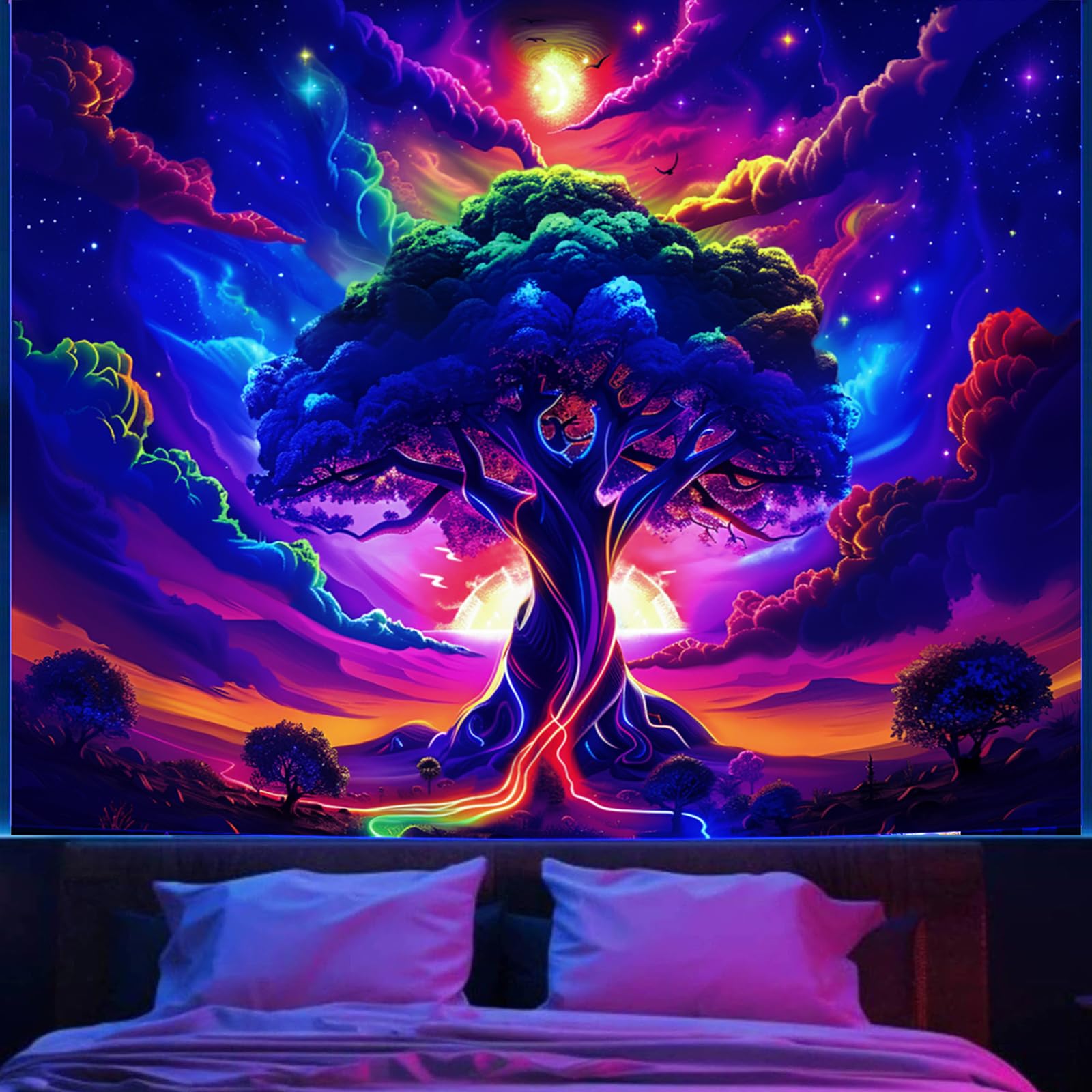 Apdidl Extra Large Green Nature Tapestry for Bedroom Aesthetic, Hippie Ceiling Tree of Life Decor Tapestries Wall Hanging, Boho Bohemian Mandala y2k Art Backdrop for Dorm Living Room (98"X118")