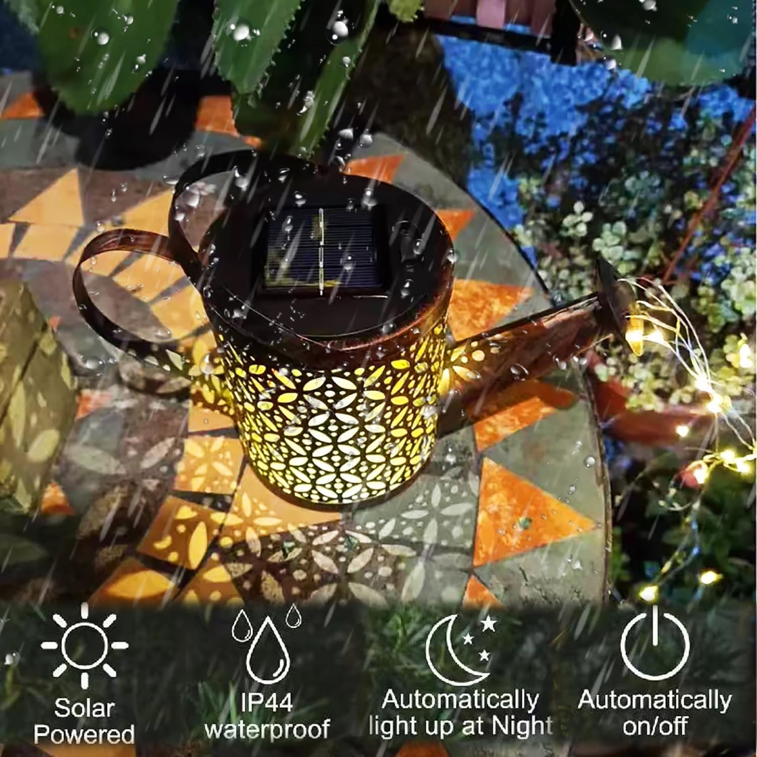 Solar Watering Can Lights Outdoor Garden,Outdoor Light Garden Plant Ornaments Solar Powered Waterproof Retro Metal Fairy Lights with Bracket for Yard Patio Pathway Lamp Decorations Garden Gifts