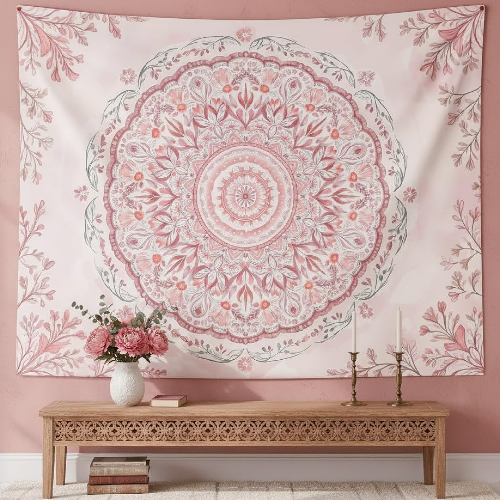 Accnicc Extra Large Orange Brown Boho Mandala Floral Tapestry, 90×68 Inch, Bohemian Wall Decor for Bedroom Living Room Dorm