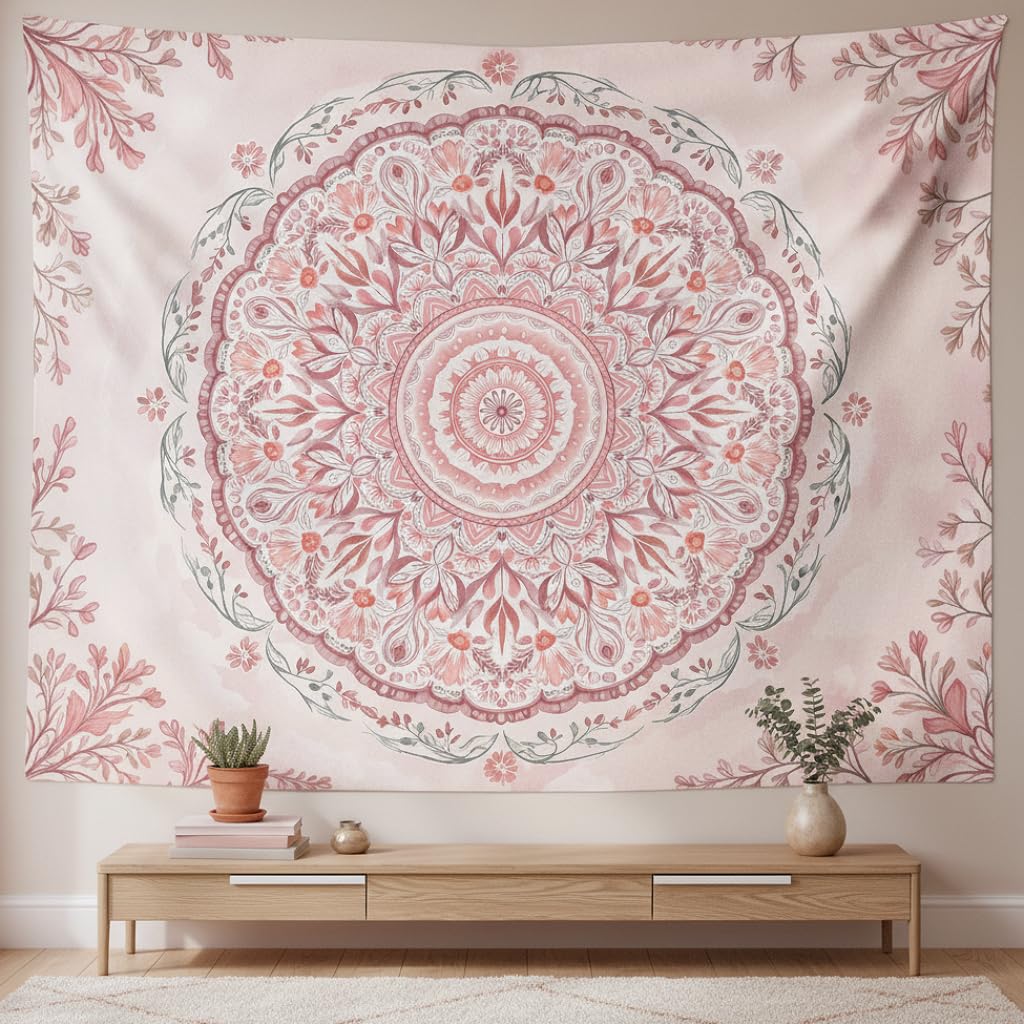 Accnicc Extra Large Orange Brown Boho Mandala Floral Tapestry, 90×68 Inch, Bohemian Wall Decor for Bedroom Living Room Dorm