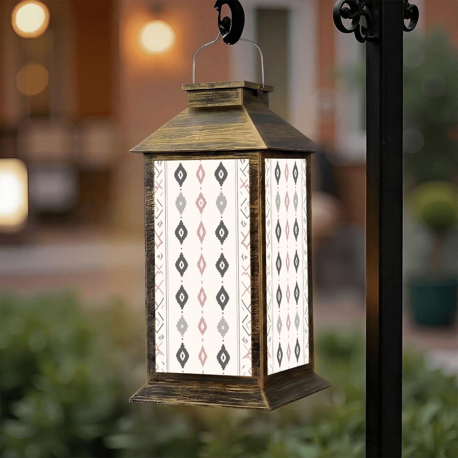 Solar Lantern Outdoor Waterproof Polka Dot Ikat Geometric Folklore Ornament Vintage Retro Style Garden Decor LED Hanging Solar Lights Tabletop Lamp Gifts for Women Mom Outside Yard Patio Porch