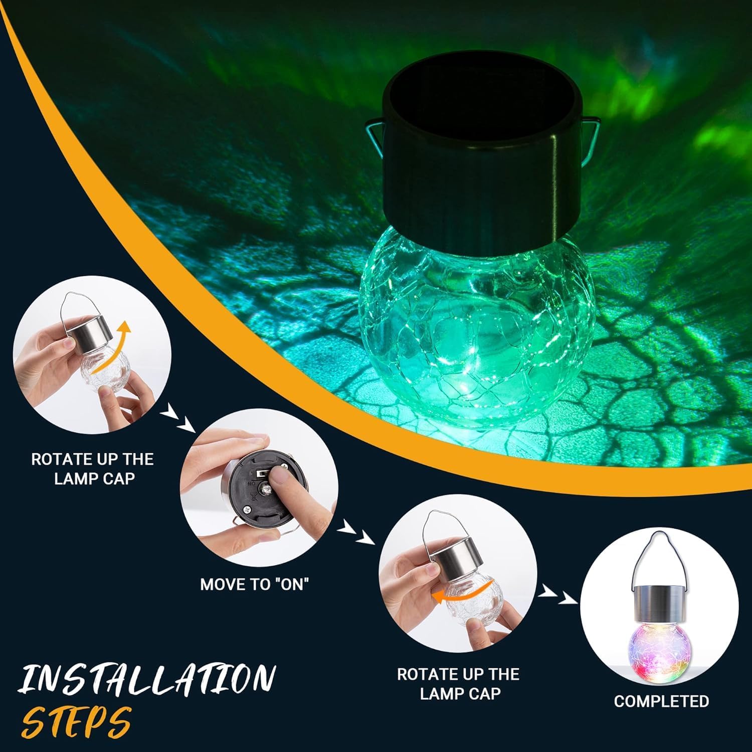 GIGALUMI Solar Lights Outdoor Waterproof, 16 Pack Solar Hanging Lights Garden Decor, Gifts for Women, Solar Outdoor Lantern Waterproof Cracked Glass for Yard, Fence, Tree(Color Changing)