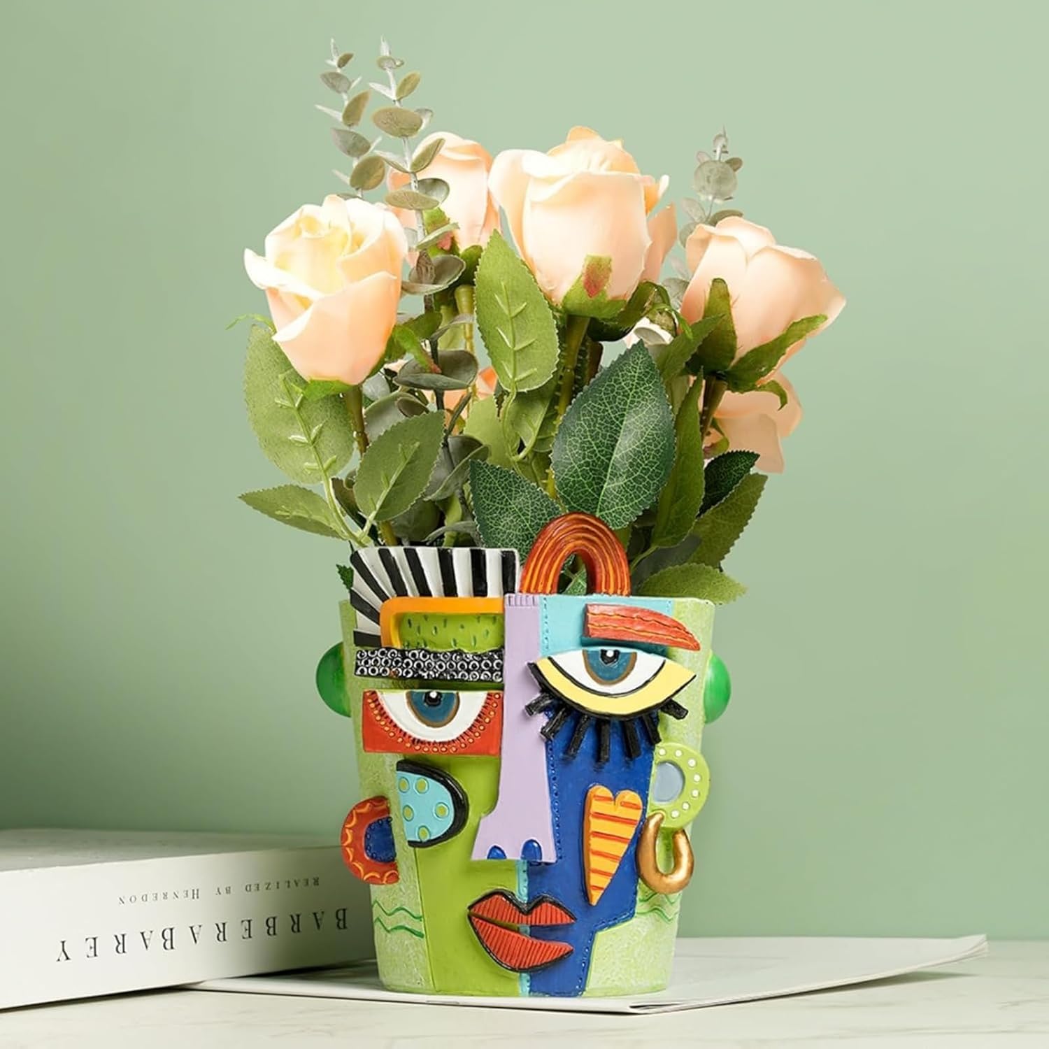 Mint Green Abstract Face Planter Pot/Picasso Flower Pot, Unique Head Planters for Indoor Plants, Abstract Face Decor, Picasso Pots for Home Decor (Large)