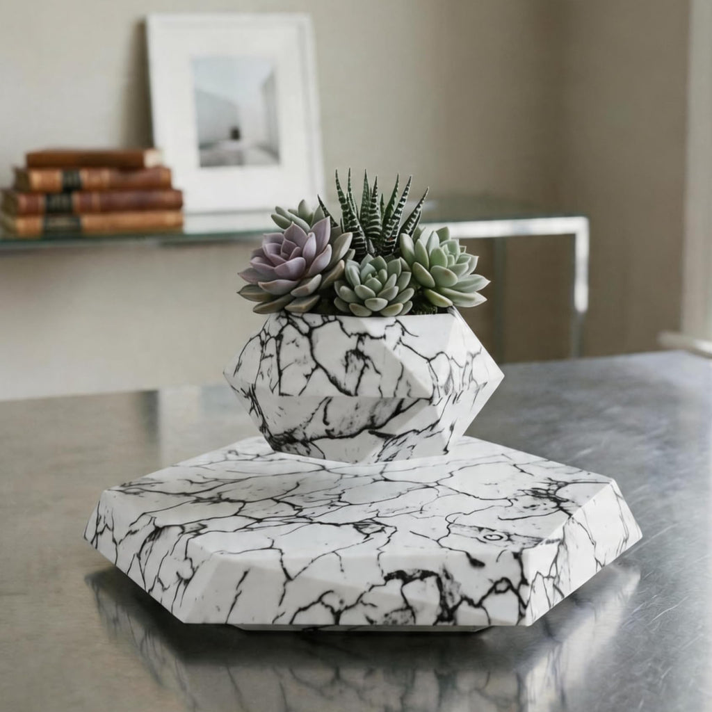 Levitating Plant Pot, Magnetic Levitation Flower Pot Rotating Planters Suspension Floating Plant Succulents Potted for Home Living Room Office Desk Decoration (Wood)