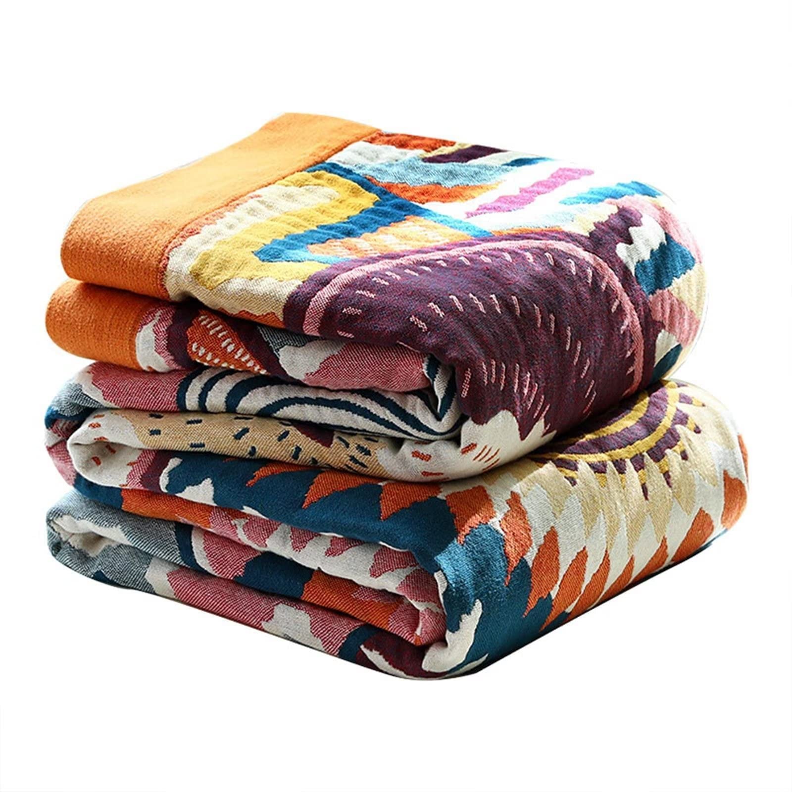 MSGKV Boho Throw Blanket for Couch Chair 100% Cotton Floral Blanket 50"x60" Sofa Blankets Lightweight Farmhouse Muslin Summer Breathable Bed Blankets Home Decor All Seasons