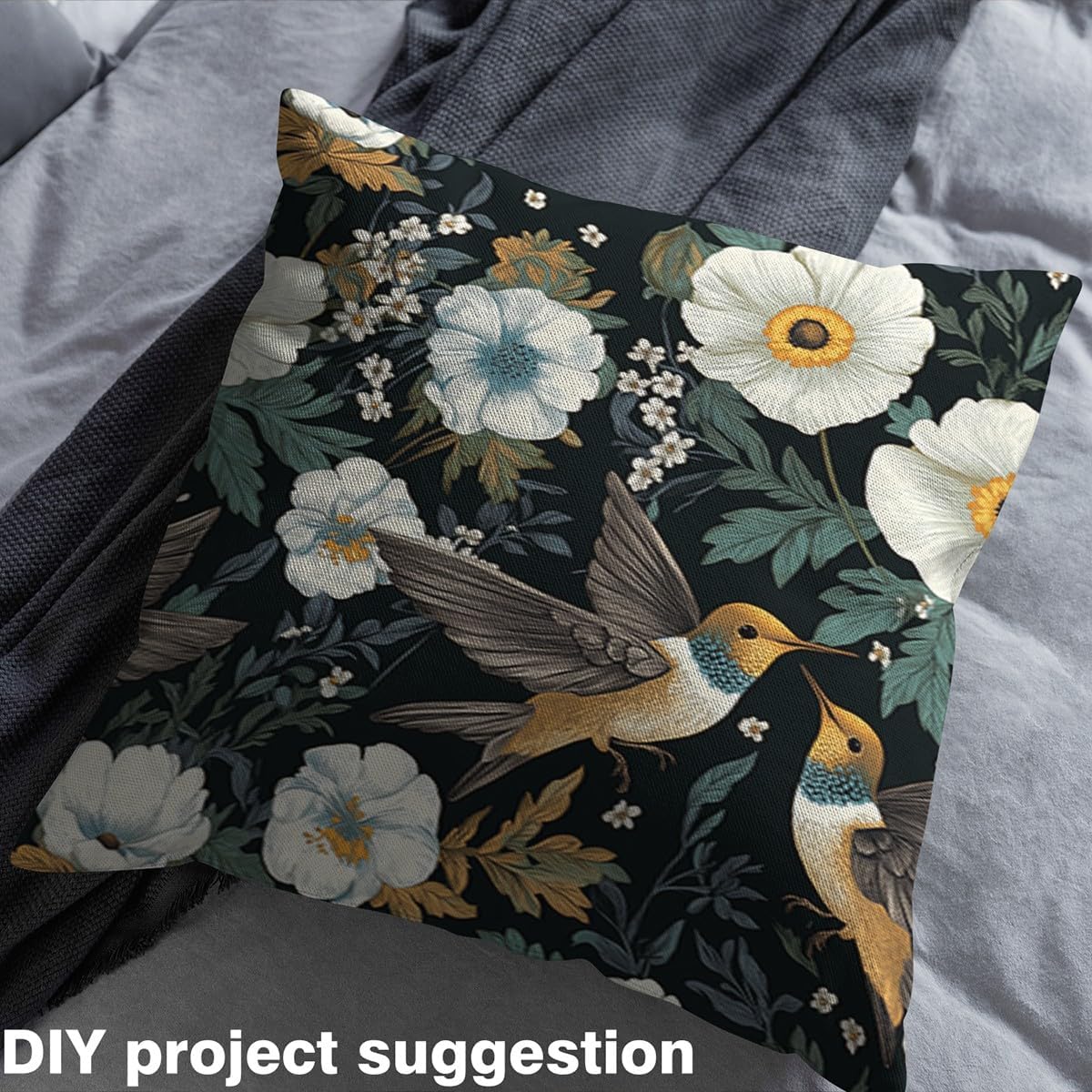 Hummingbird Fabric by The Yard,Botaniclal Flowers Rustic Style DIY Art Project,Jungle Wild Plants Outdoor Decor,Farm Garden Decor Soft Flannel Polyester No Stretch Fabric,3 Yards,108" L x 59" W