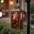 Solar Lantern Outdoor Waterproof Mexican Talavera Ceramic Tile Seamless Ethnic Folk Ornament Italian Garden Decor LED Hanging Solar Lights Tabletop Lamp Gifts for Women Mom Outside Yard Patio Porch