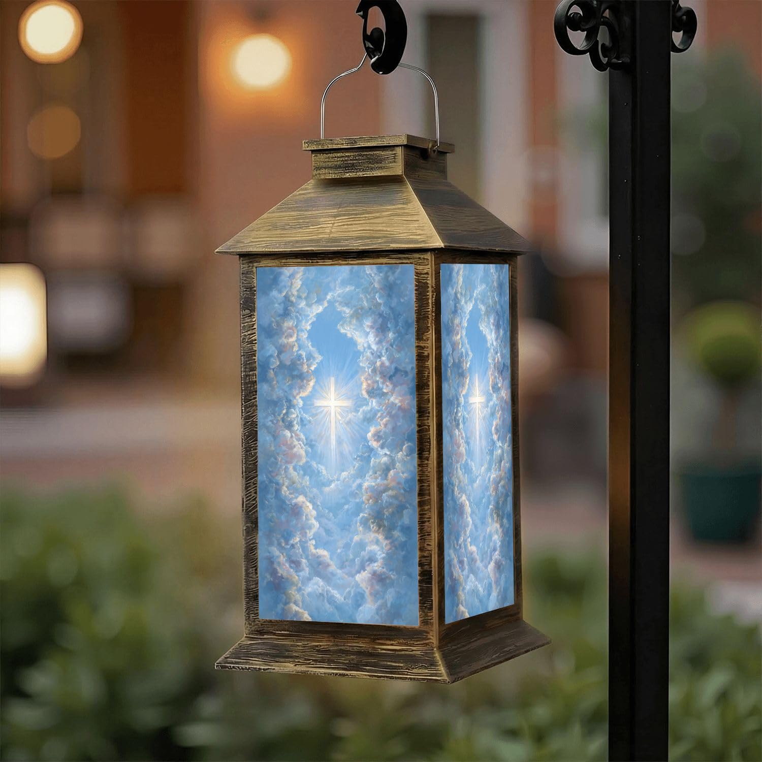 Solar Lantern Outdoor Waterproof Mexican Talavera Ceramic Tile Seamless Ethnic Folk Ornament Italian Garden Decor LED Hanging Solar Lights Tabletop Lamp Gifts for Women Mom Outside Yard Patio Porch
