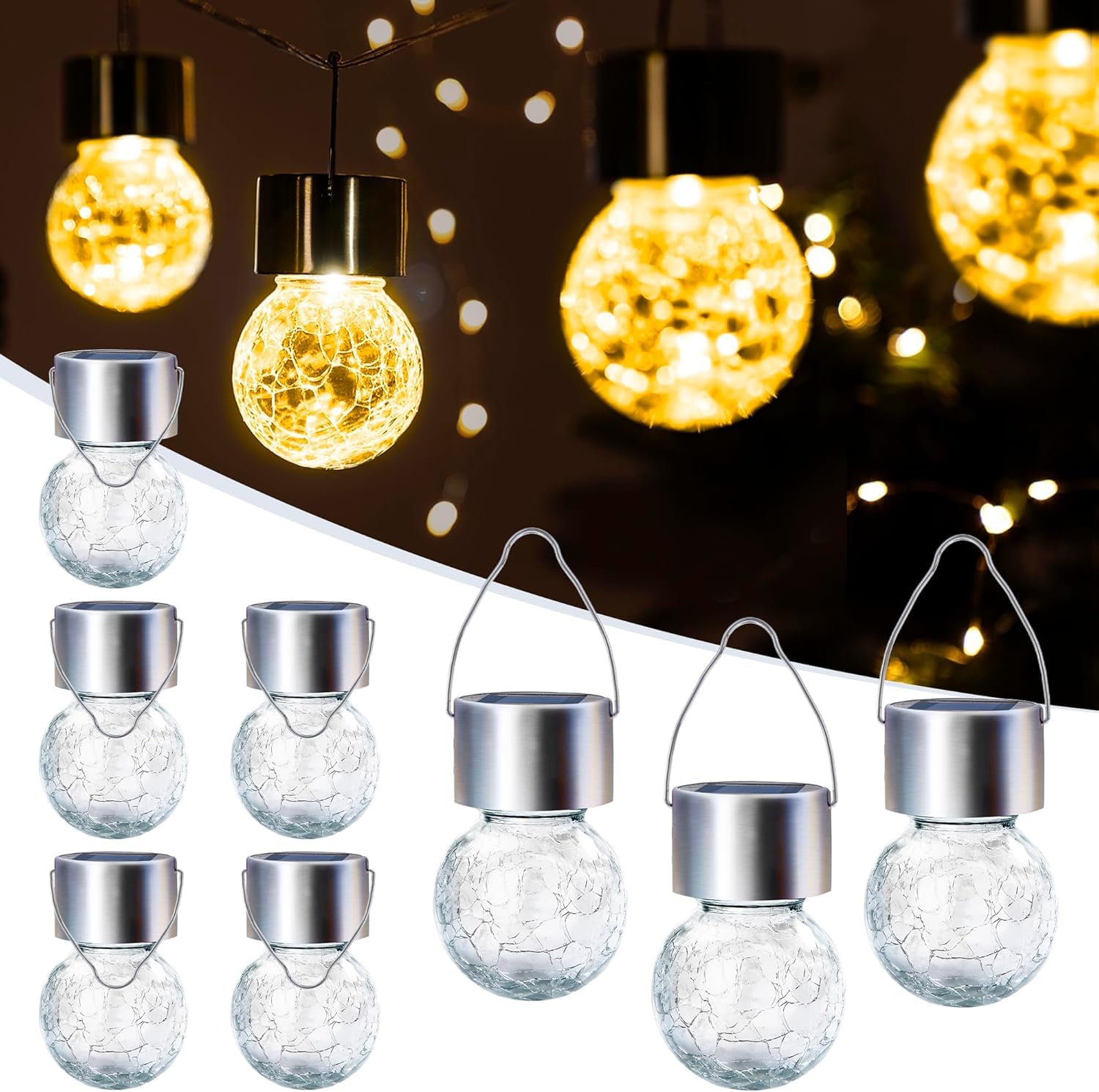 GIGALUMI Solar Lights Outdoor Waterproof, 16 Pack Solar Hanging Lights Garden Decor, Gifts for Women, Solar Outdoor Lantern Waterproof Cracked Glass for Yard, Fence, Tree(Color Changing)