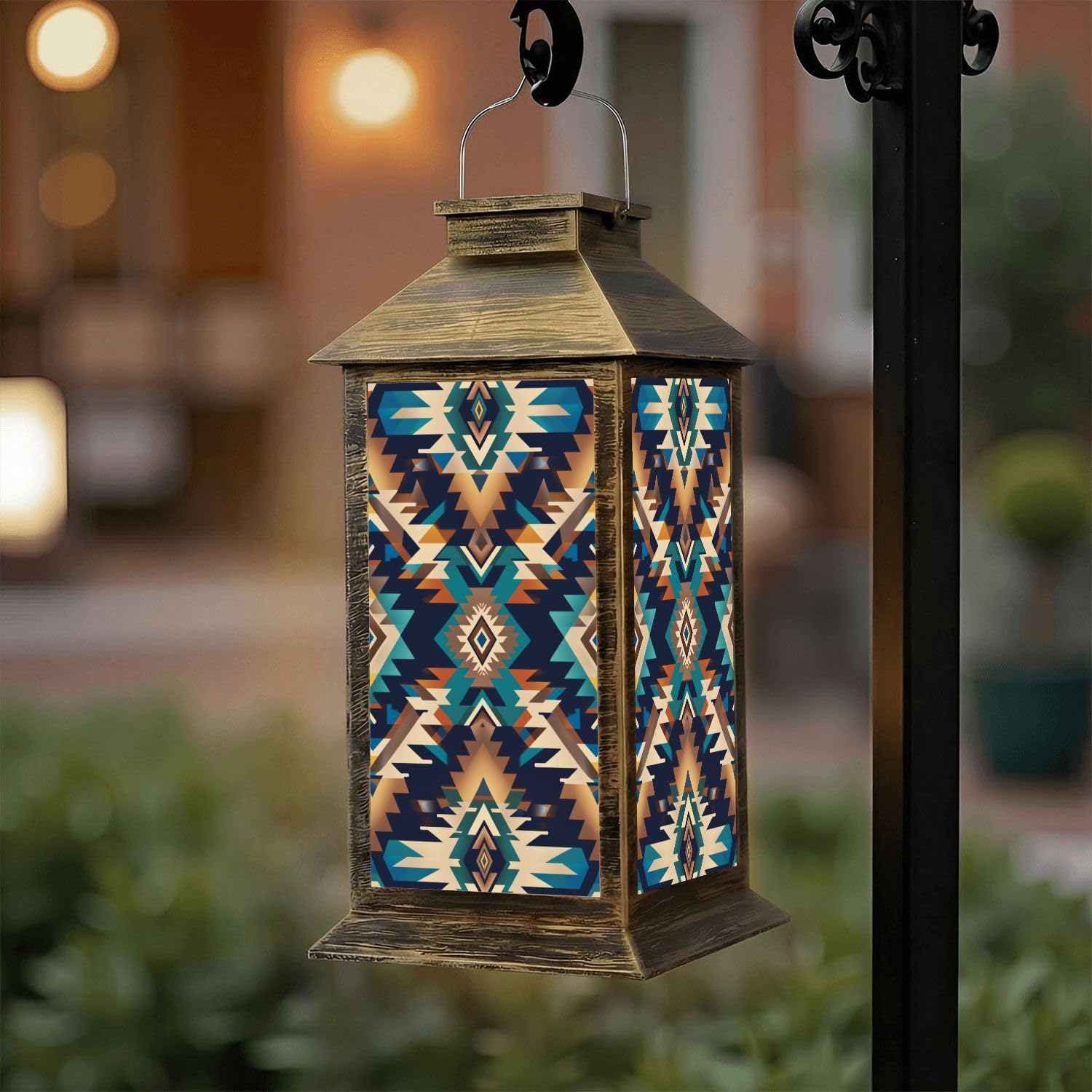 Solar Lantern Outdoor Waterproof Polka Dot Ikat Geometric Folklore Ornament Vintage Retro Style Garden Decor LED Hanging Solar Lights Tabletop Lamp Gifts for Women Mom Outside Yard Patio Porch