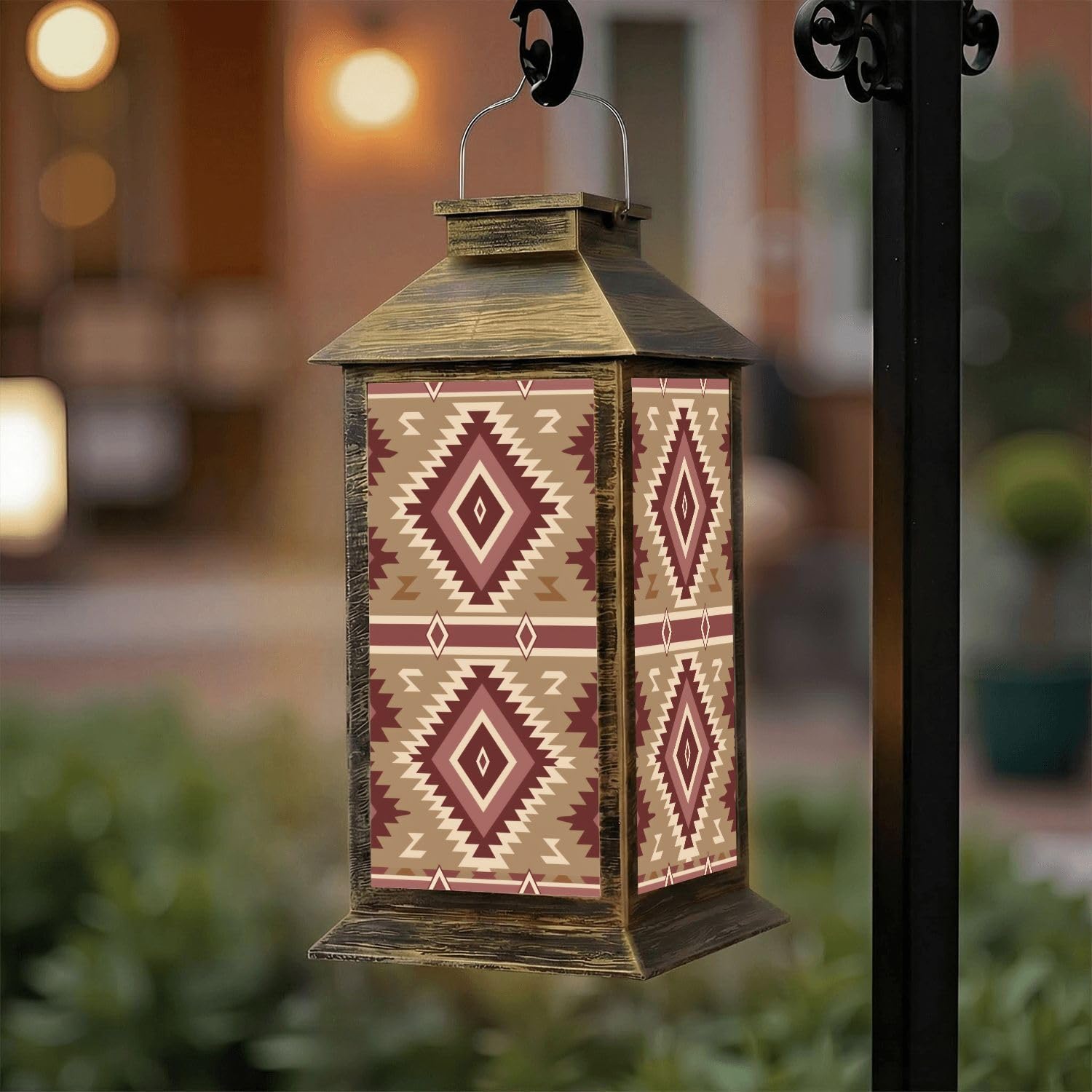 Solar Lantern Outdoor Waterproof Polka Dot Ikat Geometric Folklore Ornament Vintage Retro Style Garden Decor LED Hanging Solar Lights Tabletop Lamp Gifts for Women Mom Outside Yard Patio Porch