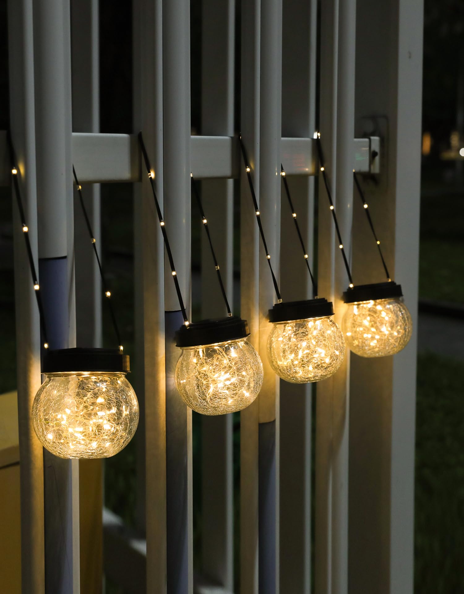 Solar Lantern Solar Lights Outdoor Waterproof 6-Pack, Solar Powered Hanging Lights Cracked Glass Hanging Globes for Christmas Decoration, Shepherd Hook, Garden Tree Ornaments, White Cap, Warm White
