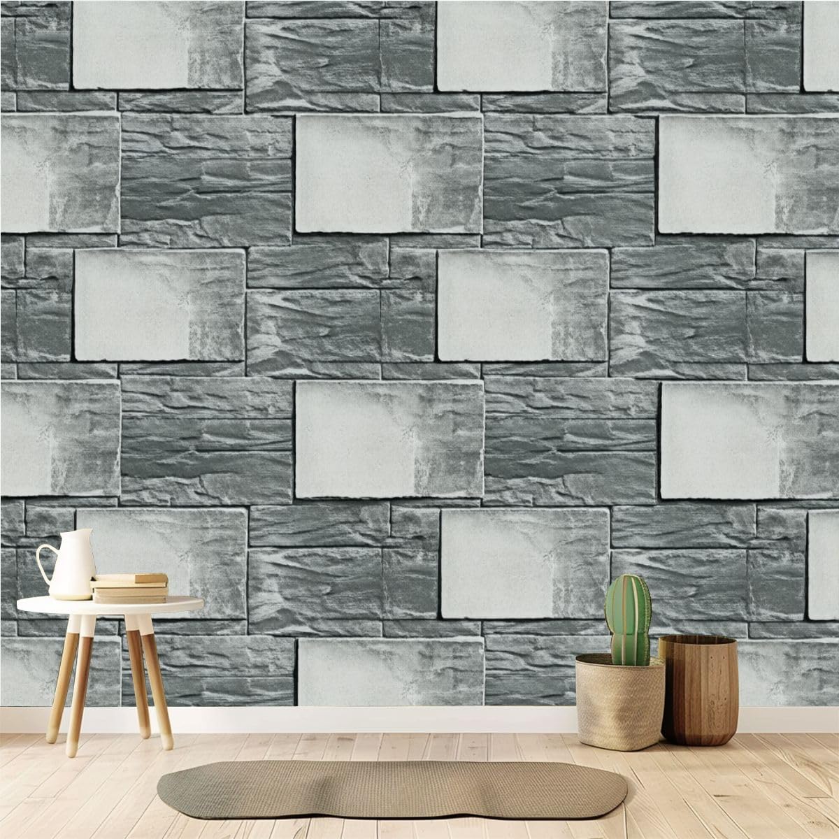 Peel and Stick Wallpaper 100'' x 144'' Self-Adhesive Wall Mural Distressed Wooden Planks Teal Brown White Colors Large Wall Sticker, Removable Decor for Bedroom Living Room, Office