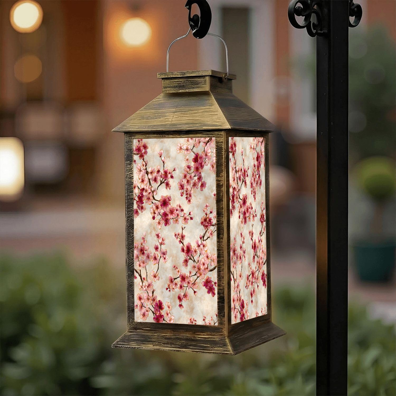Solar Lantern Outdoor Waterproof Mexican Talavera Ceramic Tile Seamless Ethnic Folk Ornament Italian Garden Decor LED Hanging Solar Lights Tabletop Lamp Gifts for Women Mom Outside Yard Patio Porch