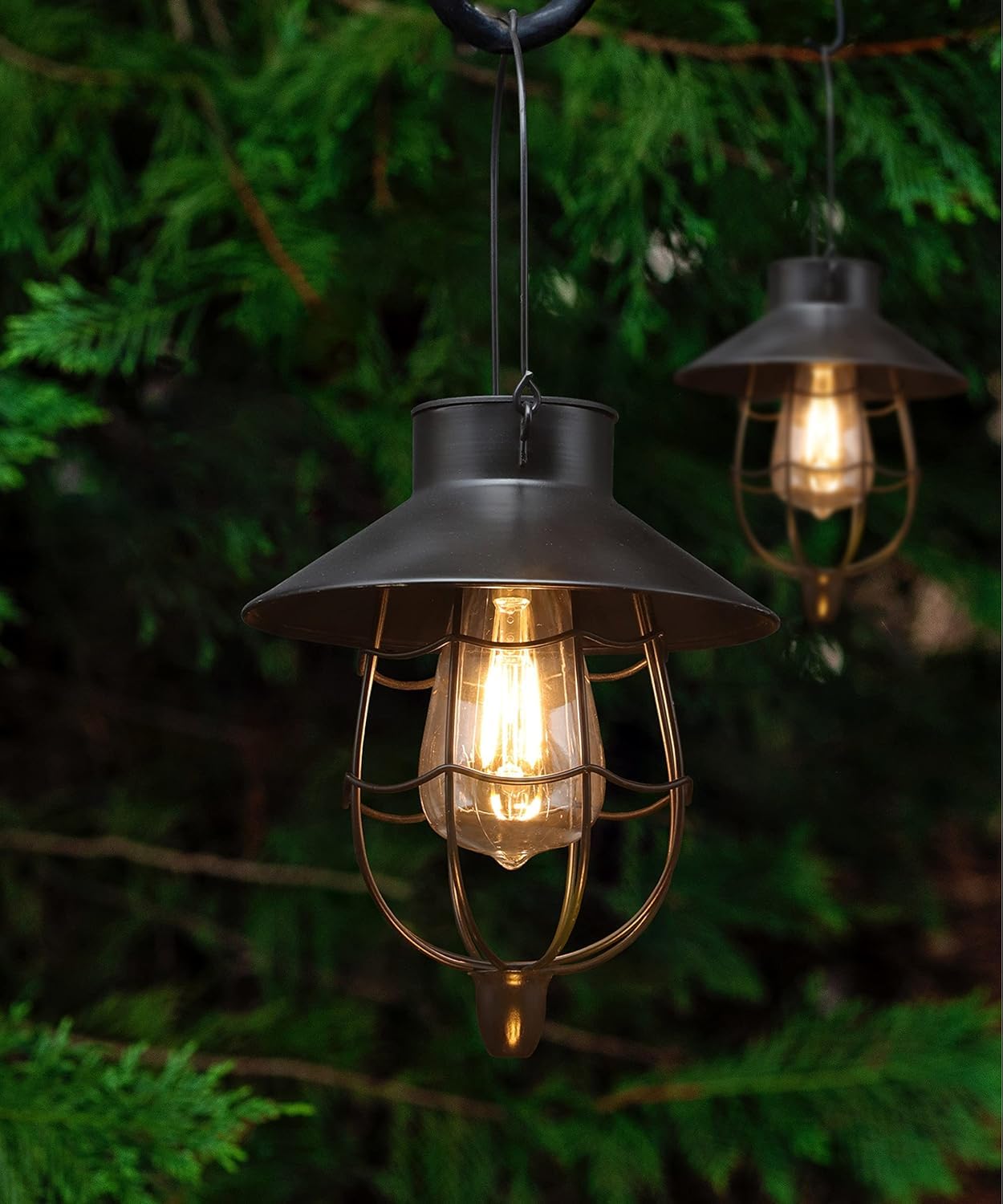 YAKii 2 Pack Solar Lantern Hanging Waterproof Outdoor Metal Solar Lamp with Warm White Light Decorate for Yard Garden Pathway Patio Porch Decor (Antique Copper)